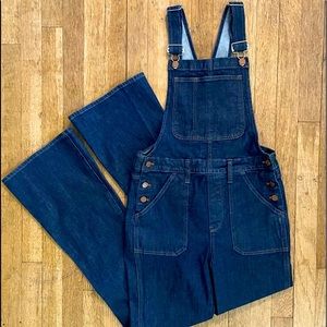 Madewell Flea Market Flares Hippie Boho Bellbottoms Dark Denim Overalls, Medium